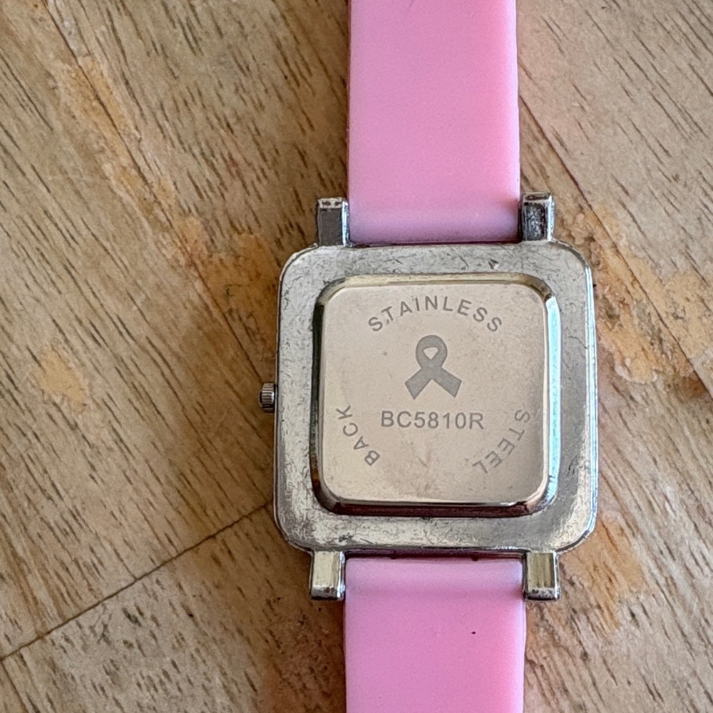 Breast Cancer Square Face Watch with Rhinestones in Pink - Picture 3 of 3